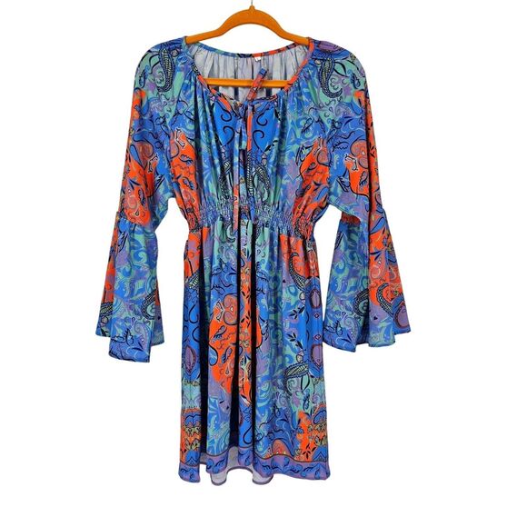 Bohemian Smocked Waist Bell Sleeves Dress Large - Picture 12 of 12